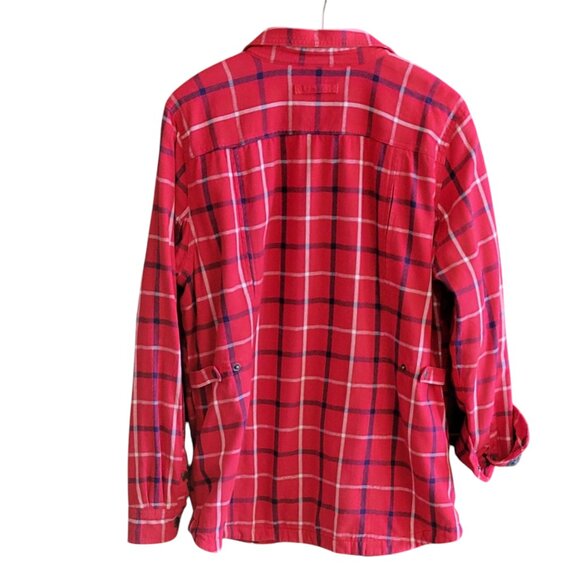 Duluth Free Swingin' Red Plaid Fleece Lined Snap Front Shirt Jacket Shacket Sz L - Picture 4 of 12